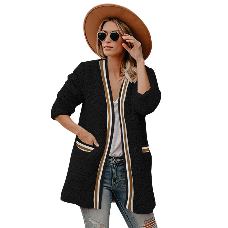 Temperament plush mid-length coat