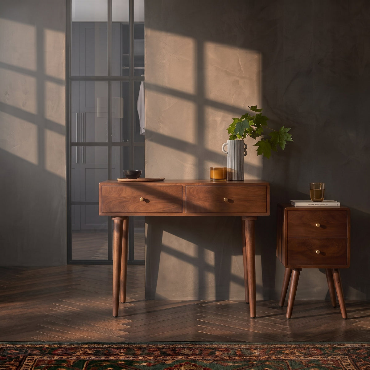 Scandinavian Walnut Logan Narrow Bedside Table