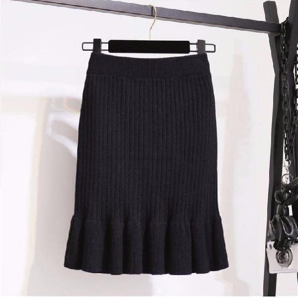 New Slim-fit And Slimming Lace-hem Knitted Skirt