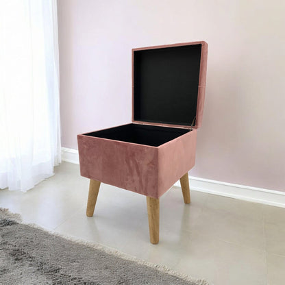 AcaciaHome Stylish & Durable Living Velvet Ottoman Footstool with Lift-Up Storage, Square Design, Traditional Pattern, Comfortable Medium Firmness for Living Room, Office or Lounge (Pink, Square)
