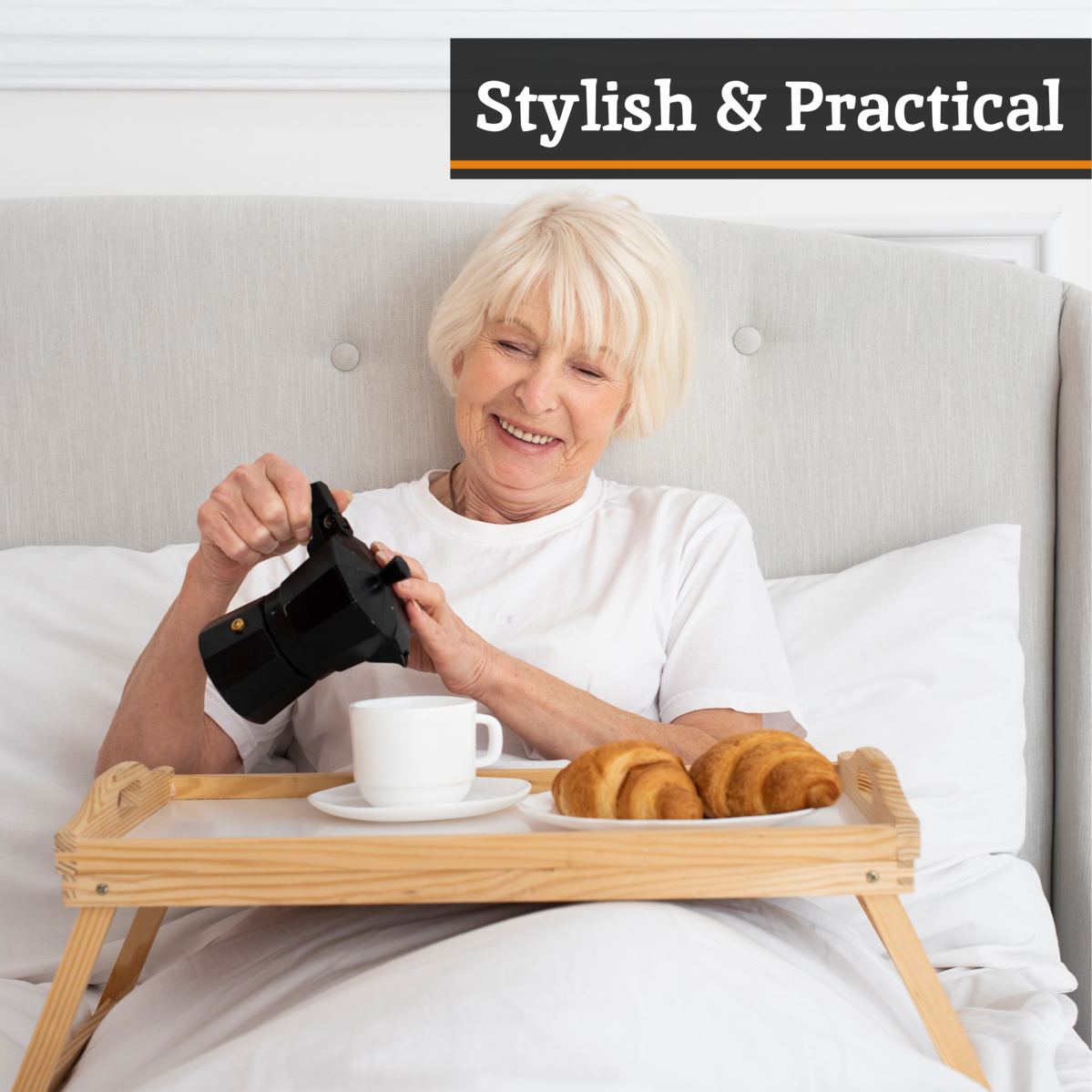 White Top Pinewood Bed Tray with Folding Legs