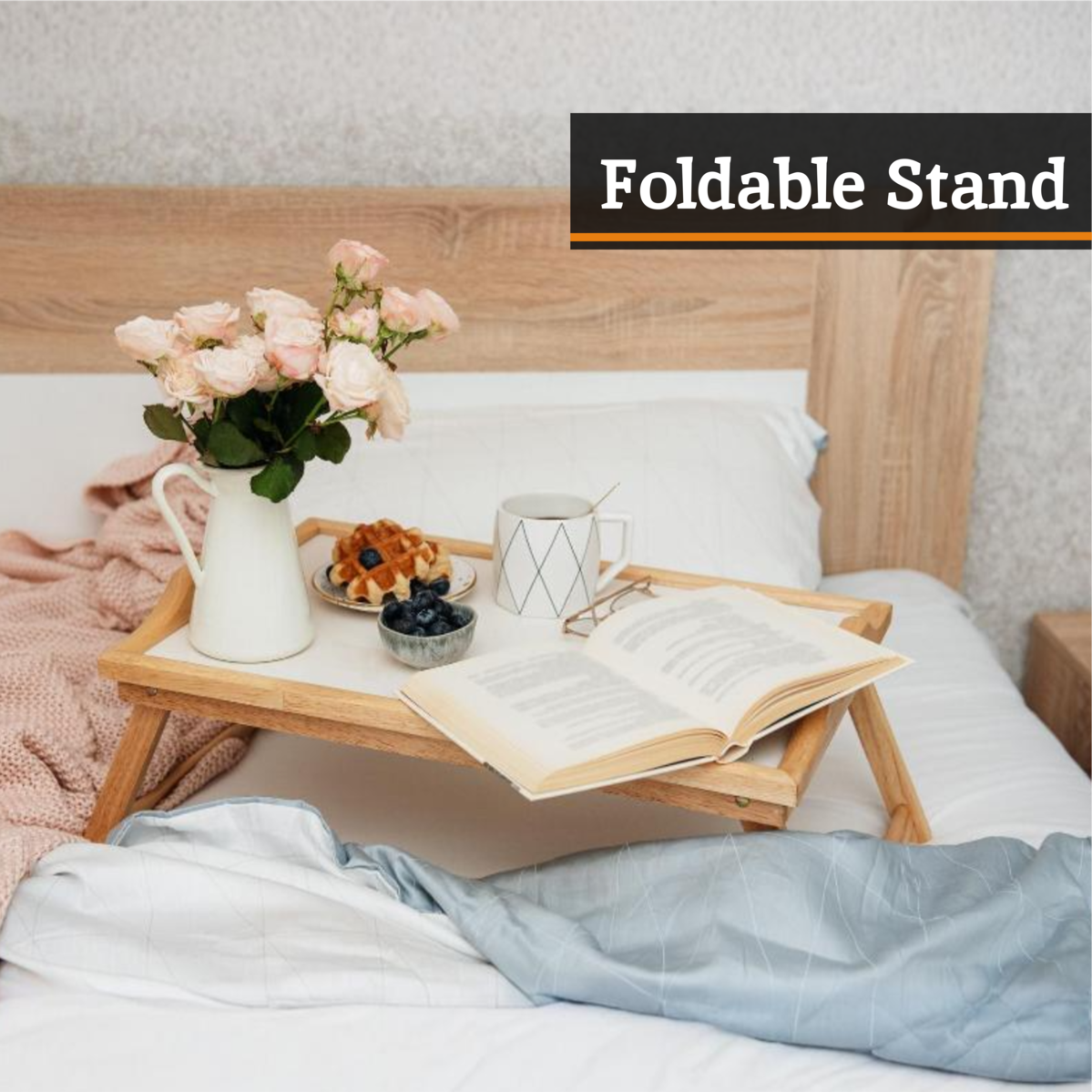 White Top Pinewood Bed Tray with Folding Legs