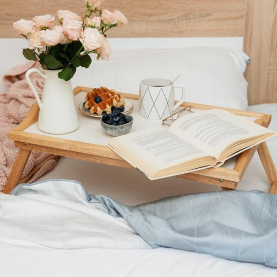 White Top Pinewood Bed Tray with Folding Legs