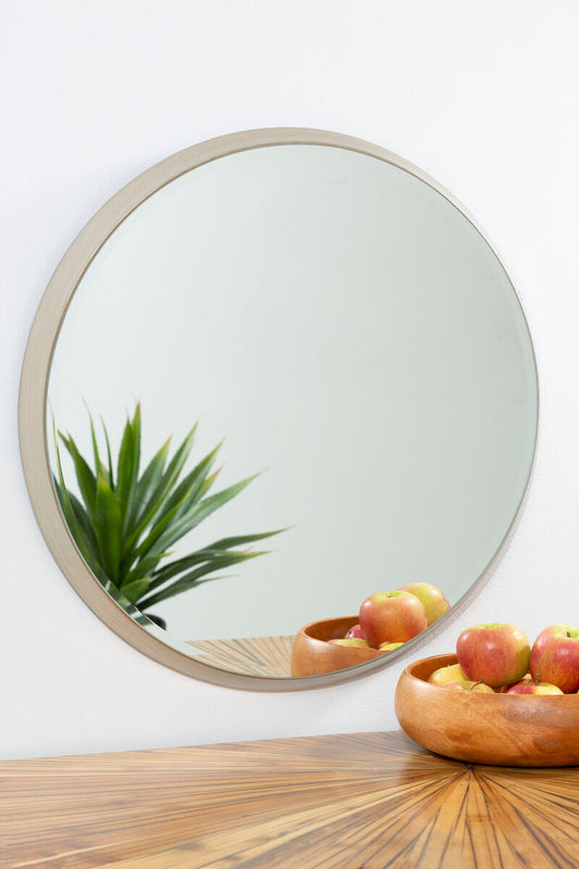 Athena Large Round Wall Mirror With Silver Frame