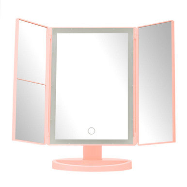 Cassini Tri Fold Pink LED Table Mirror