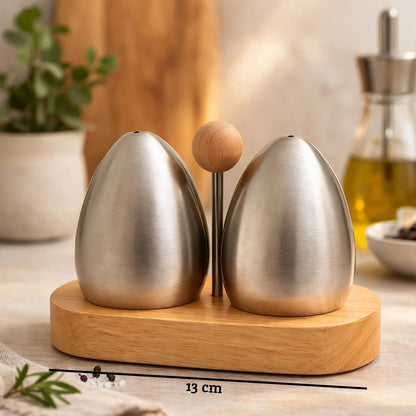 Natural Origins Stainless Steel And Rubber wood Salt Pepper Shakers