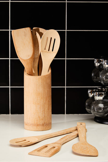 Aleki 6Pc Bamboo Kitchen Tool Set With Holder