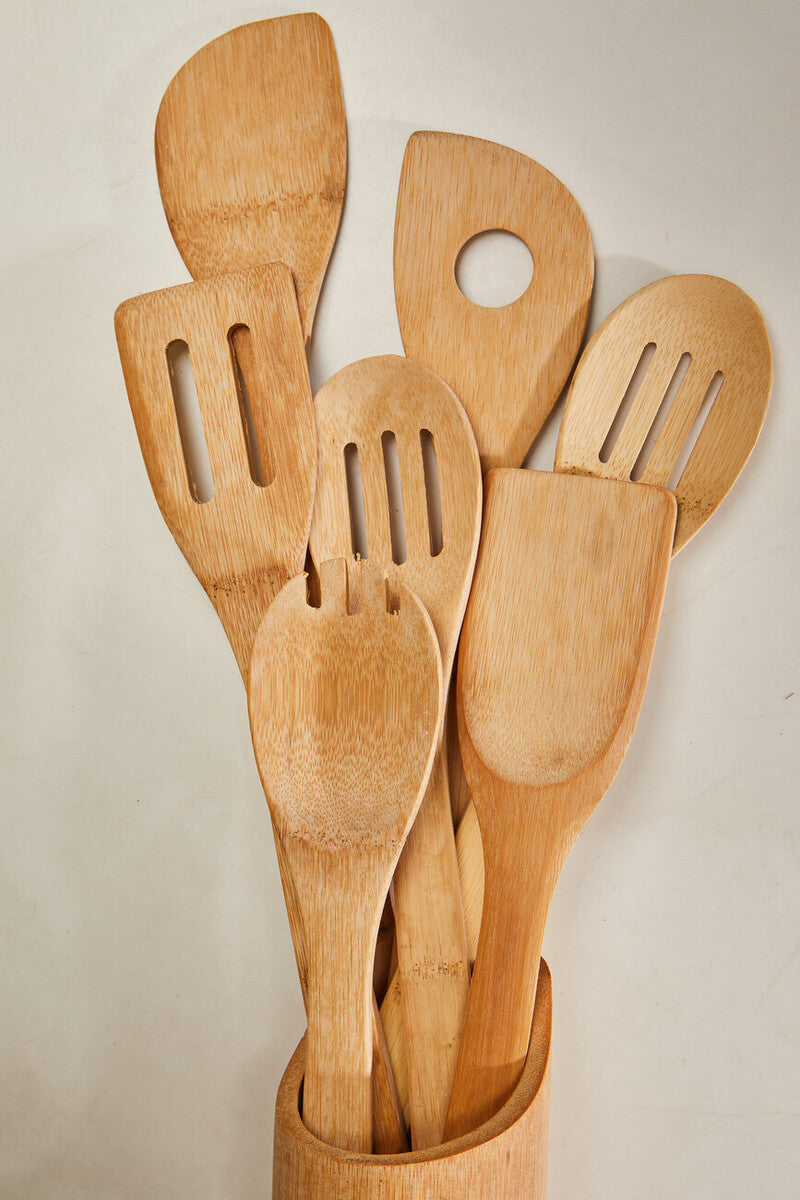 Aleki 6Pc Bamboo Kitchen Tool Set With Holder