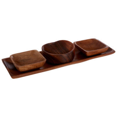 Kora Acacia Wood 3 Piece Serving Dish Set With Tray