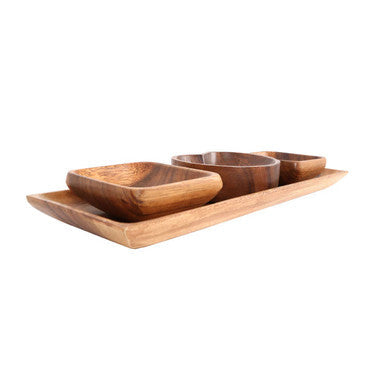Kora Acacia Wood 3 Piece Serving Dish Set With Tray