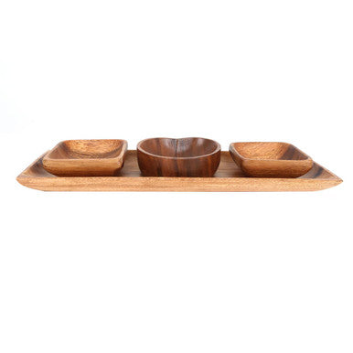 Kora Acacia Wood 3 Piece Serving Dish Set With Tray