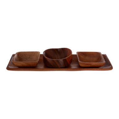 Kora Acacia Wood 3 Piece Serving Dish Set With Tray