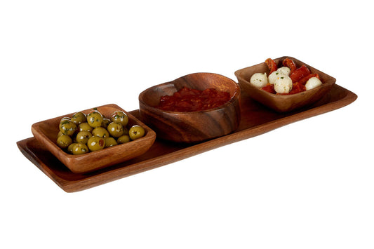 Kora Acacia Wood 3 Piece Serving Dish Set With Tray