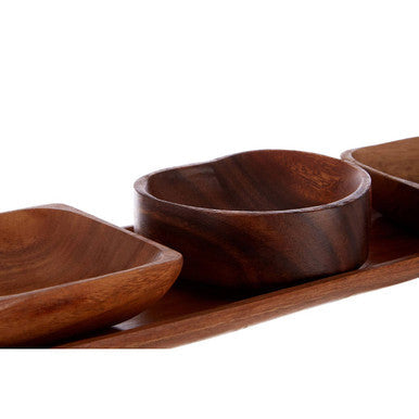 Kora Acacia Wood 3 Piece Serving Dish Set With Tray