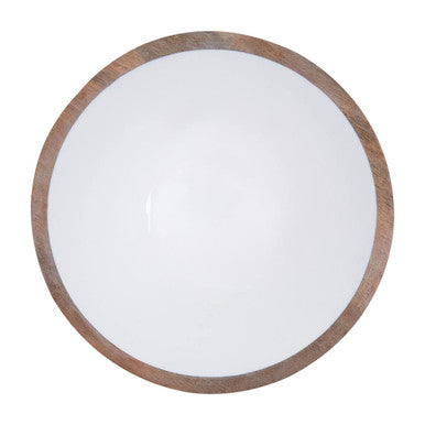 Kara Large Mango Wood Serving Bowl with White Enamel