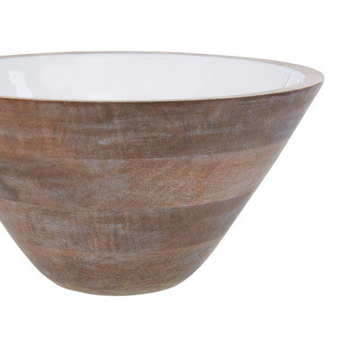 Kara Large Mango Wood Serving Bowl with White Enamel