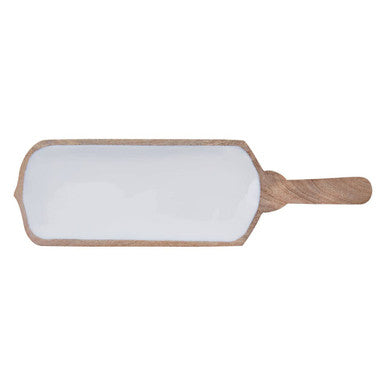 Kara Mango Wood Paddle Serving Board with White Enamel