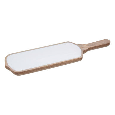 Kara Mango Wood Paddle Serving Board with White Enamel