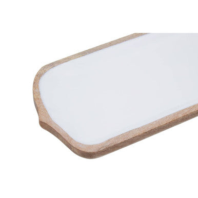 Kara Mango Wood Paddle Serving Board with White Enamel