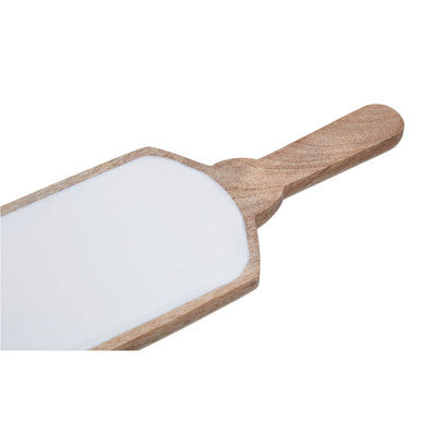 Kara Mango Wood Paddle Serving Board with White Enamel