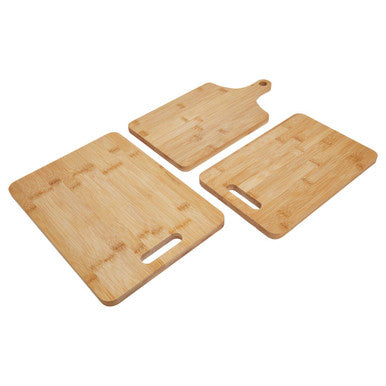 Aleki Natural Bamboo Set of 3 Chopping and Serving Boards with Handles