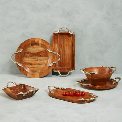 Vine Acacia Wood Small Round Tray
