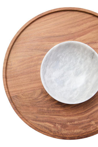 Kora Acacia Wood And White Marble Chip And Dip Platter