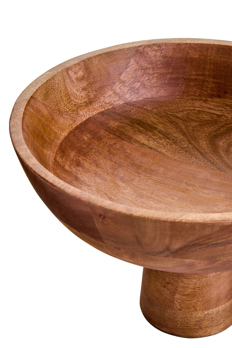 Kara Mango Wood Serving or Fruit Bowl with Pedestal Base