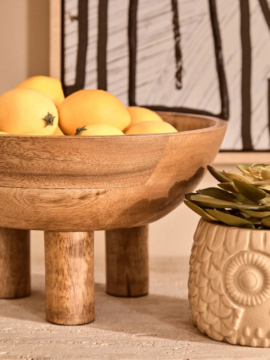 Kara Mango Wood Serving or Fruit Bowl with Footed Base
