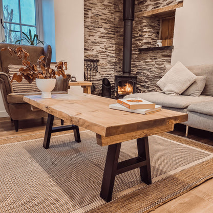 VELA Live / Waney Edge Coffee Table With Metal A Frame Legs