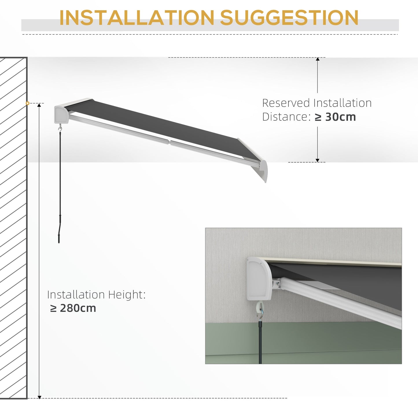 Outsunny 2.5 x 3m Electric Cassette Awning, with Remote - Grey