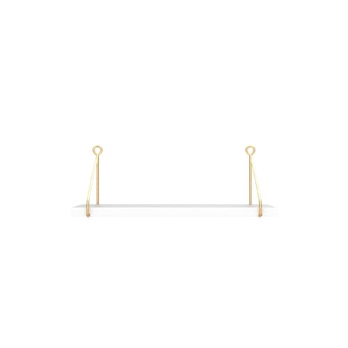 Afuly Wide Floating Shelves White Wood Wall Shelf with Gold Bracket Large Wall Organizer 12 inch Deep Storage Shelves for Bedroom, Bathroom, Living
