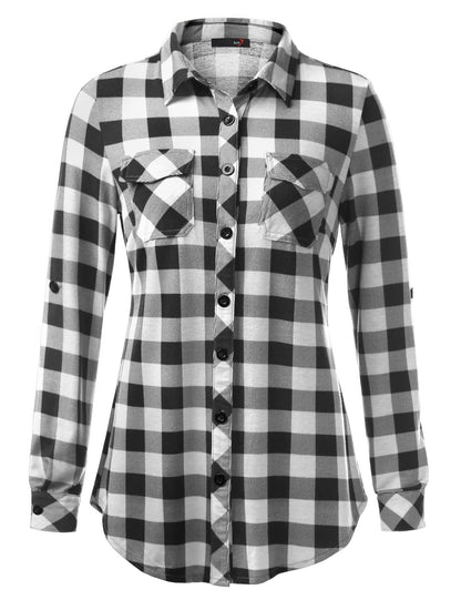 Plaid Pouch Button Cuff Comfort And Casual Printed Women's Shirt