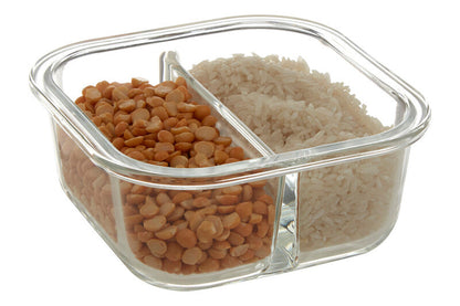Freska 2 Section Square Glass Container With Lid 520 Ml