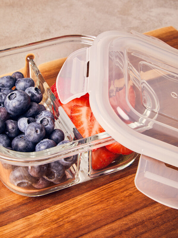 Freska 2 Section Square Glass Container With Lid 800 Ml