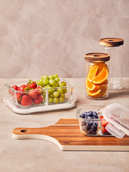 Freska 2 Section Rectangular Glass Container With Lid 1520 Ml