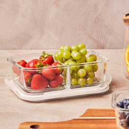Freska 2 Section Rectangular Glass Container With Lid 1520 Ml