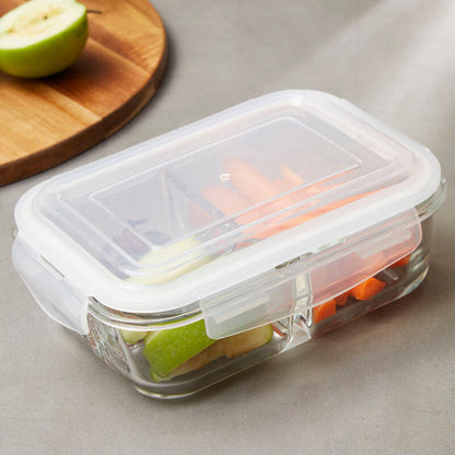 Freska 3 Section Rectangular Glass Container With Lid 1040 Ml