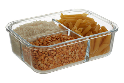 Freska 3 Section Rectangular Glass Container With Lid 1520 Ml