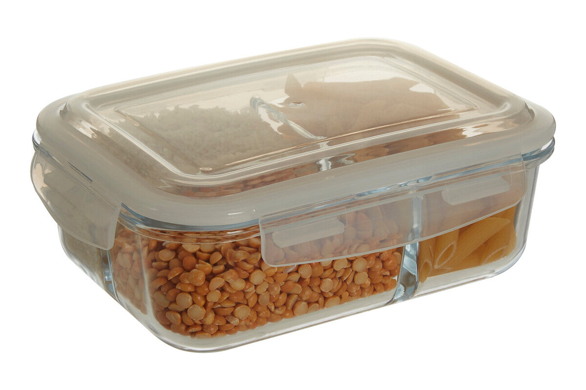Freska 3 Section Rectangular Glass Container With Lid 1520 Ml