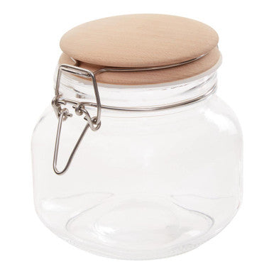 Luca Square 800Ml Glass Jar With Wooden Lid