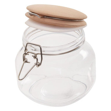 Luca Square 800Ml Glass Jar With Wooden Lid