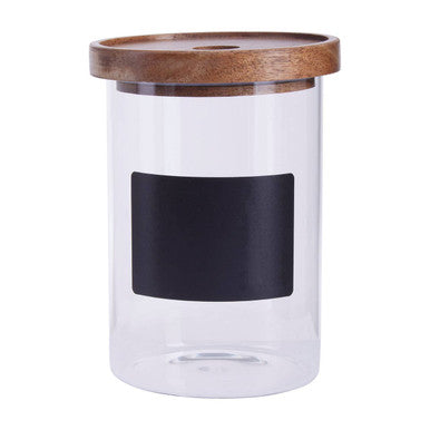 Tromso Glass Storage Jar with Acacia Lid and Chalkboard 950 ml