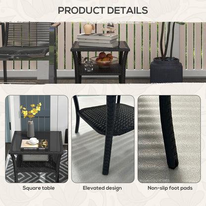 Outsunny Two-tier PE Rattan Square Coffee Table - Black