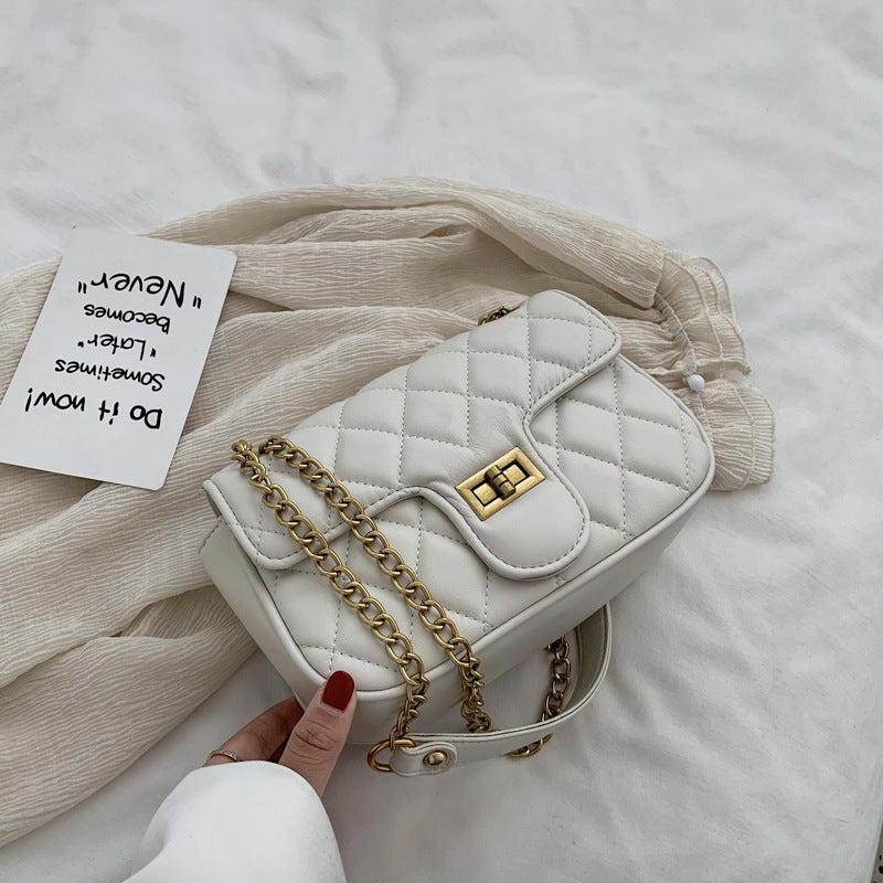 One-shoulder diamond chain crossbody all-match small square bag