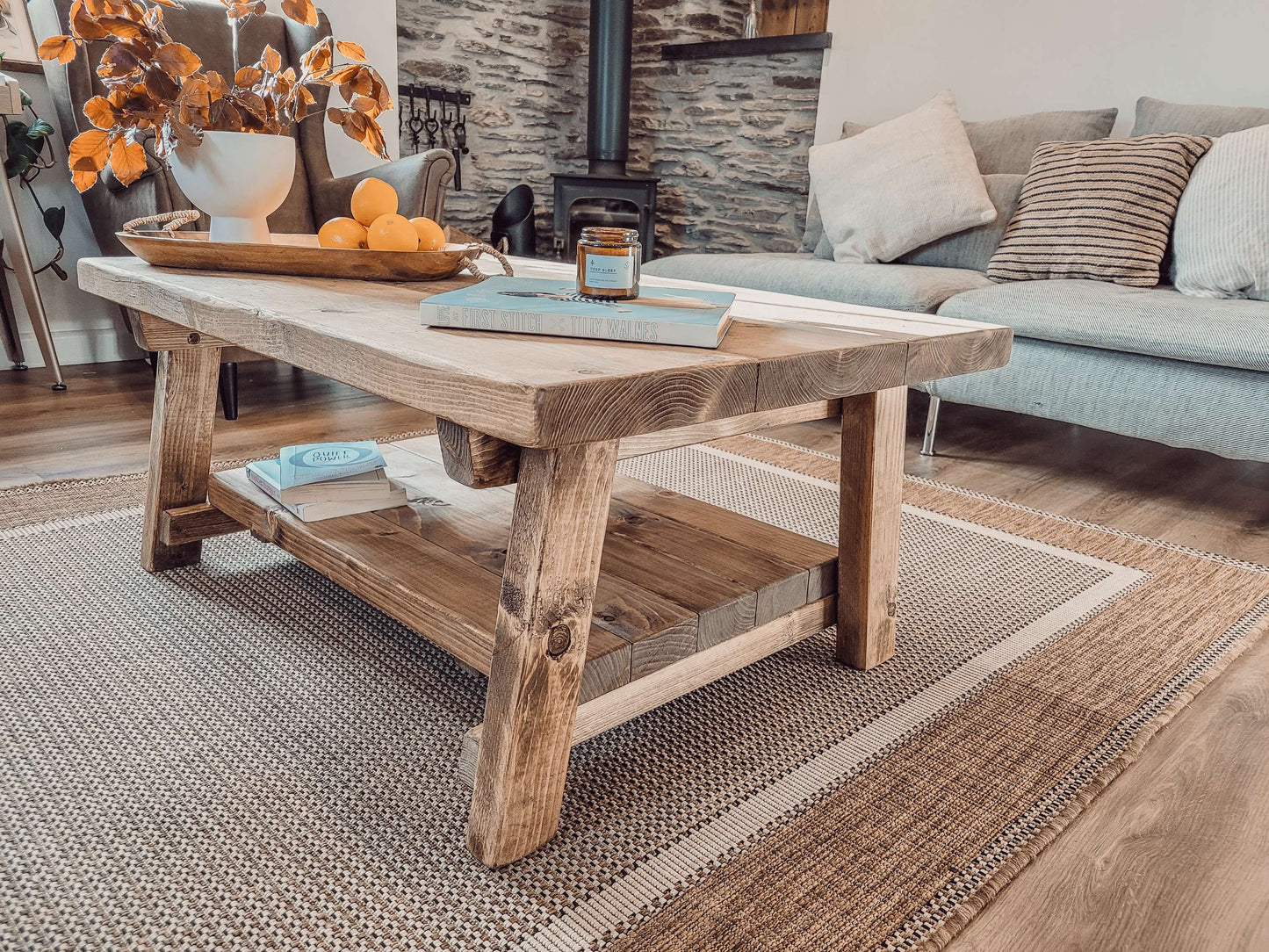 ARBA Rustic Wooden Coffee Table With Shelf