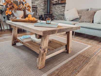 ARBA Rustic Wooden Coffee Table With Shelf