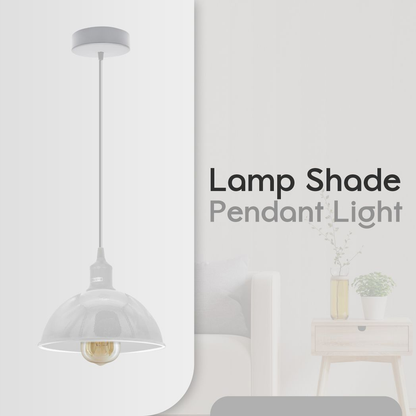 2Pack Dome Shaped White Loft Style Sturdy Metal Lamp Shade Pendant Lights 21cm Bottom Spray Painted Finish Inner White