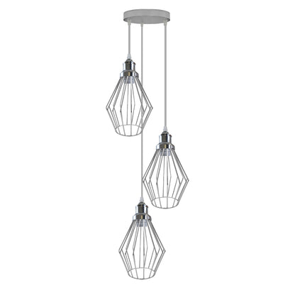 Chrome 3 Head Round Base Retro Vintage Loft Style Ceiling Lamp Shade