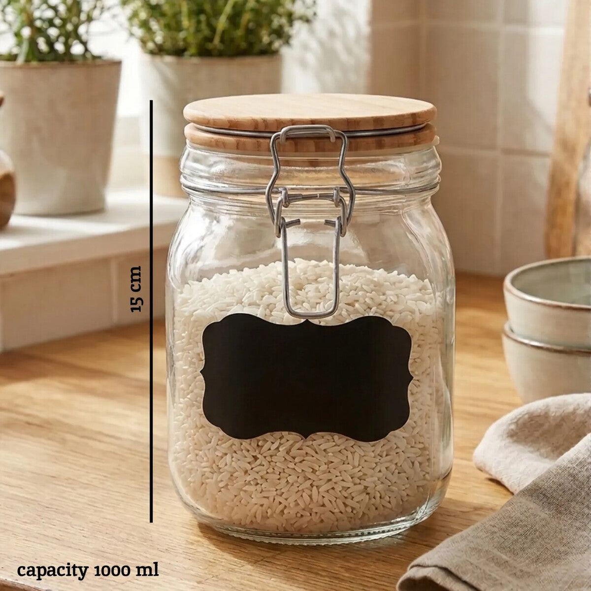 Grocer Glass Storage Jar with Wooden Lid 1000ml